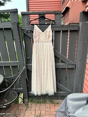 Light Pink Lace Cluny Gown with Pink Floral Bodice
